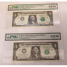 UNITED STATES OF AMERICA 2013 . 2x ONE 1 DOLLAR BANKNOTES . SEALED . GEM UNCIRCULATED